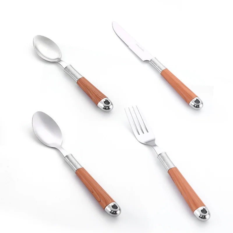 24 set wooden handled stainless steel flatware set.