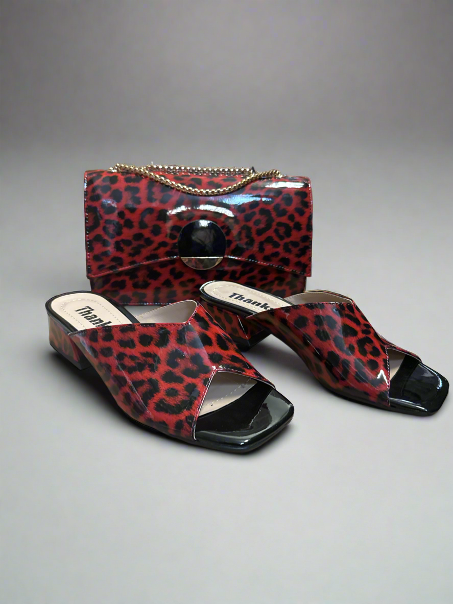 Red leopard clutch purse & slip on heels (37)