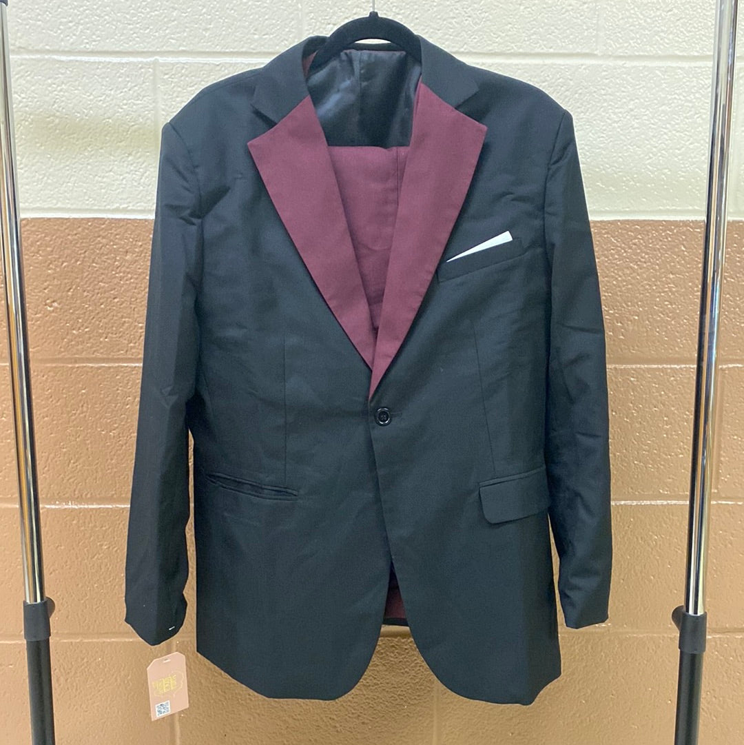 Red & Black 3P peaked lapel suit