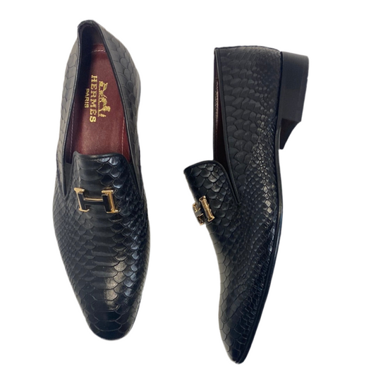 H snake skin loafers