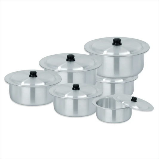 Sonex Aluminium Metal Finish Global Cooking Pot Set with Lids 6pc Set - 2.5, 3.5, 5, 6.5, 9, 11 liters