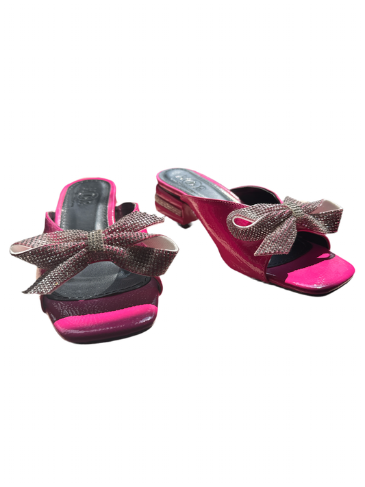 Pink rhinestone bow flats