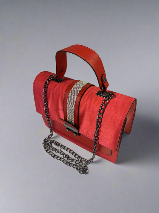 Red shimmer hand bag