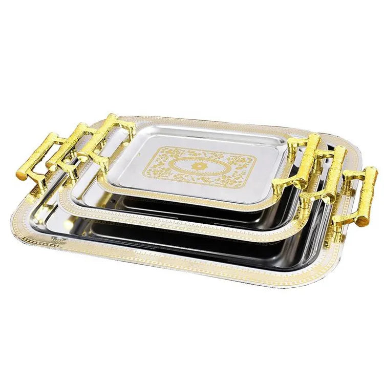 Stainless Steel Serving Tray with handles 3 Pieces Set