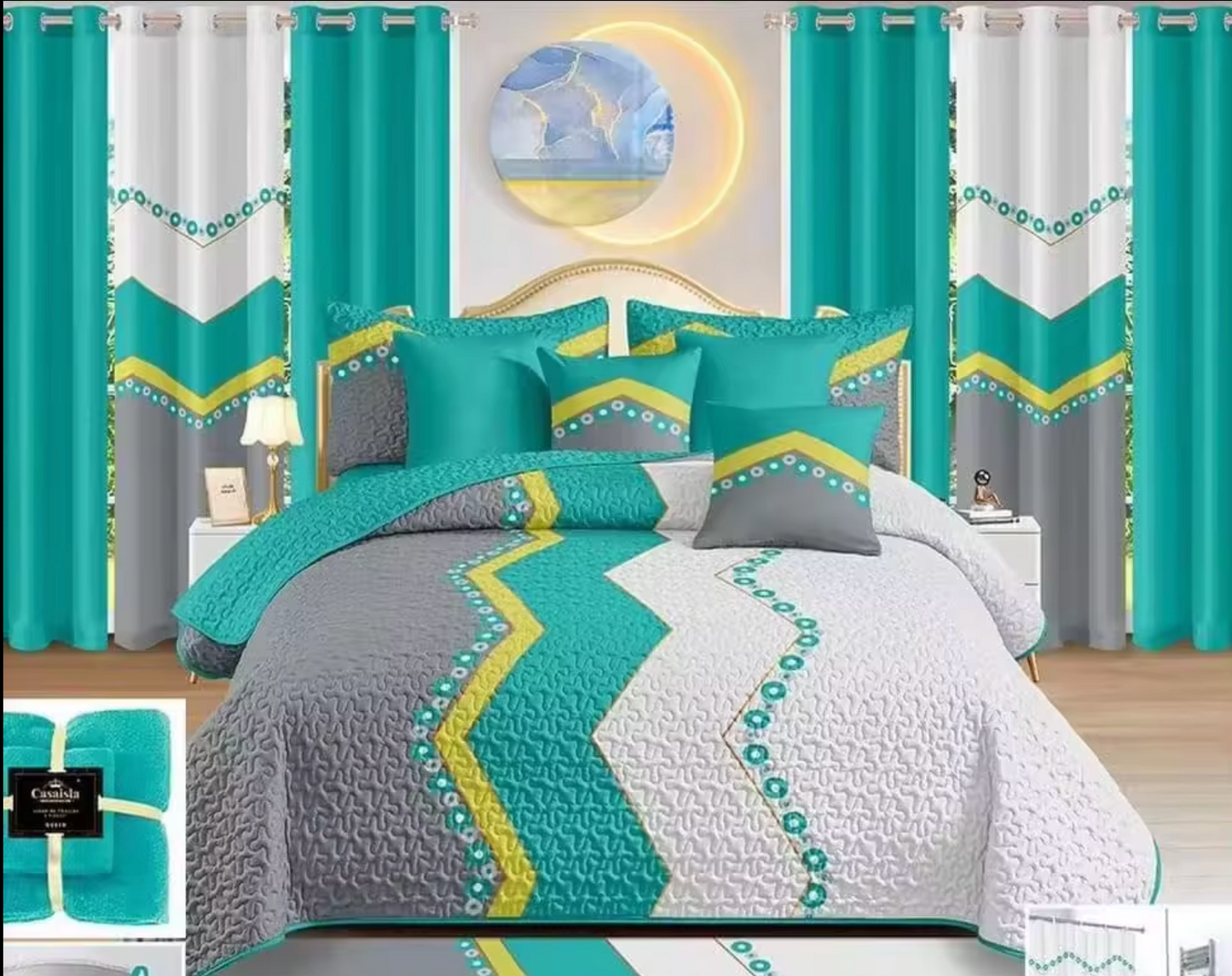 24pieces bedding set with curtains