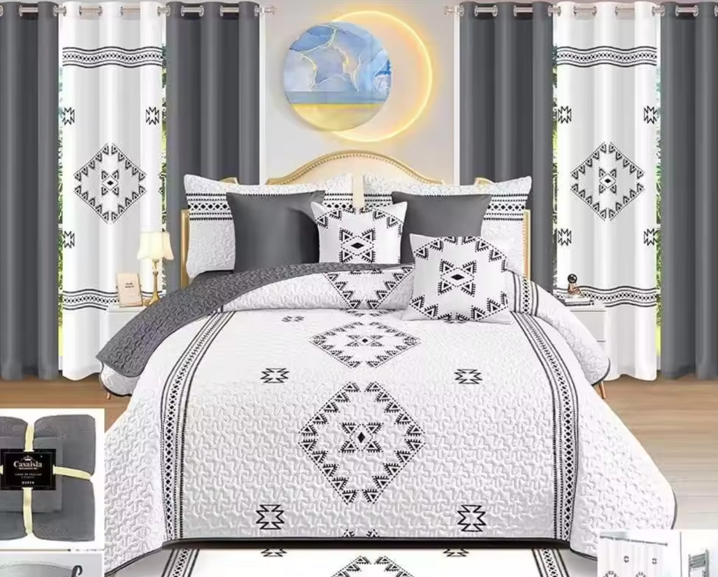 24pieces bedding set with curtains