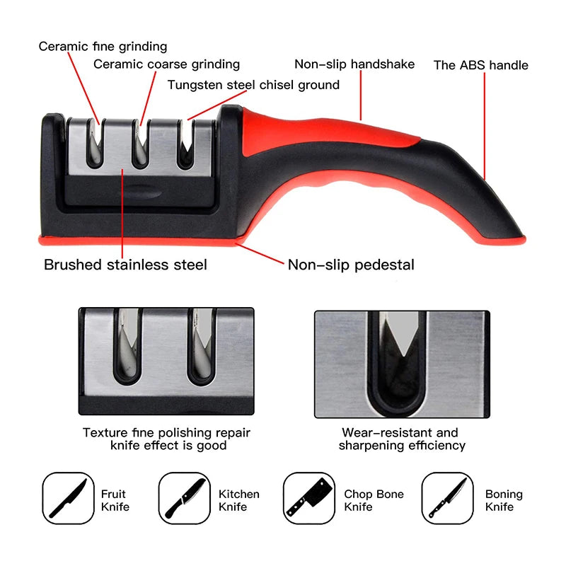 Multi-function 3 Stages Knife Sharpener With Non-slip Base